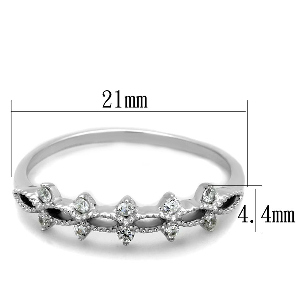 MATS262 - Rhodium 925 Sterling Silver Ring with AAA Grade CZ  in Clear