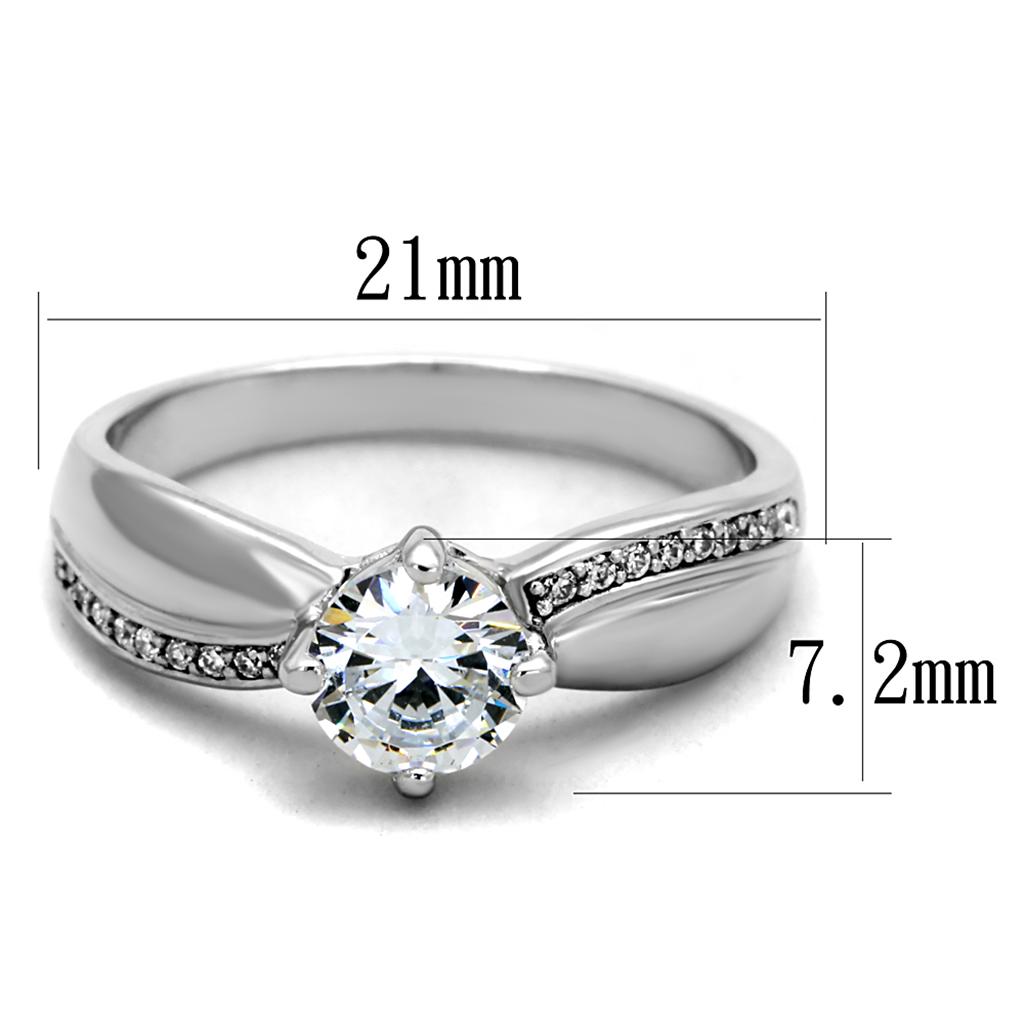 MATS264 - Rhodium 925 Sterling Silver Ring with AAA Grade CZ  in Clear
