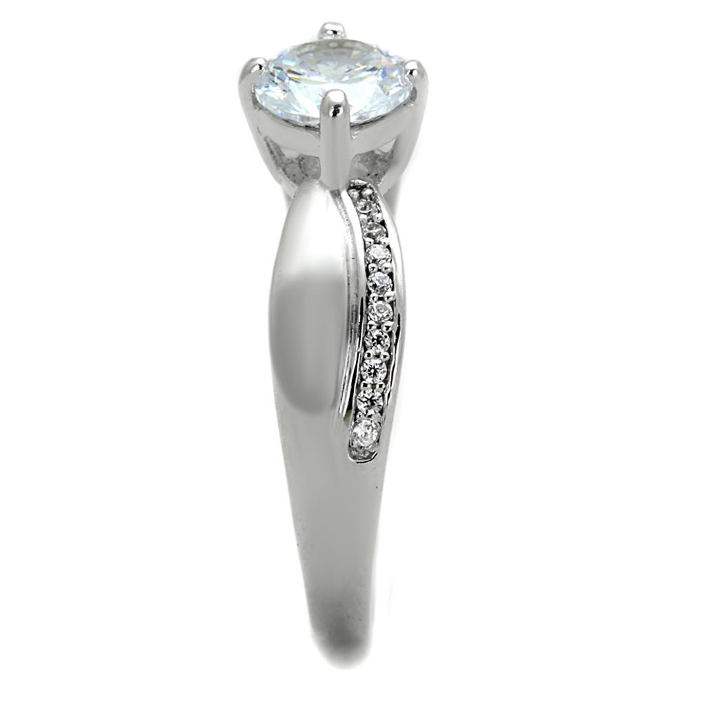 MATS264 - Rhodium 925 Sterling Silver Ring with AAA Grade CZ  in Clear