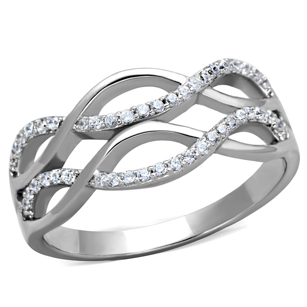 MATS266 - Rhodium 925 Sterling Silver Ring with AAA Grade CZ  in Clear