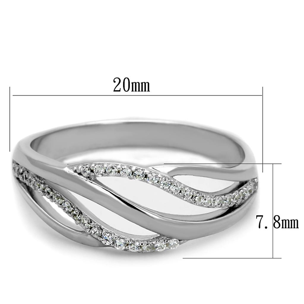 MATS268 - Rhodium 925 Sterling Silver Ring with AAA Grade CZ  in Clear