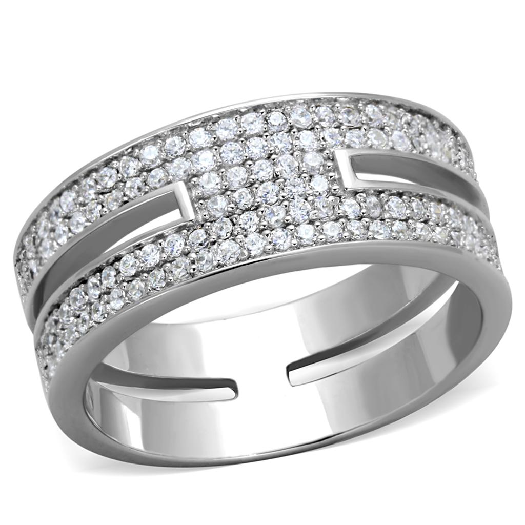 MATS273 - Rhodium 925 Sterling Silver Ring with AAA Grade CZ  in Clear