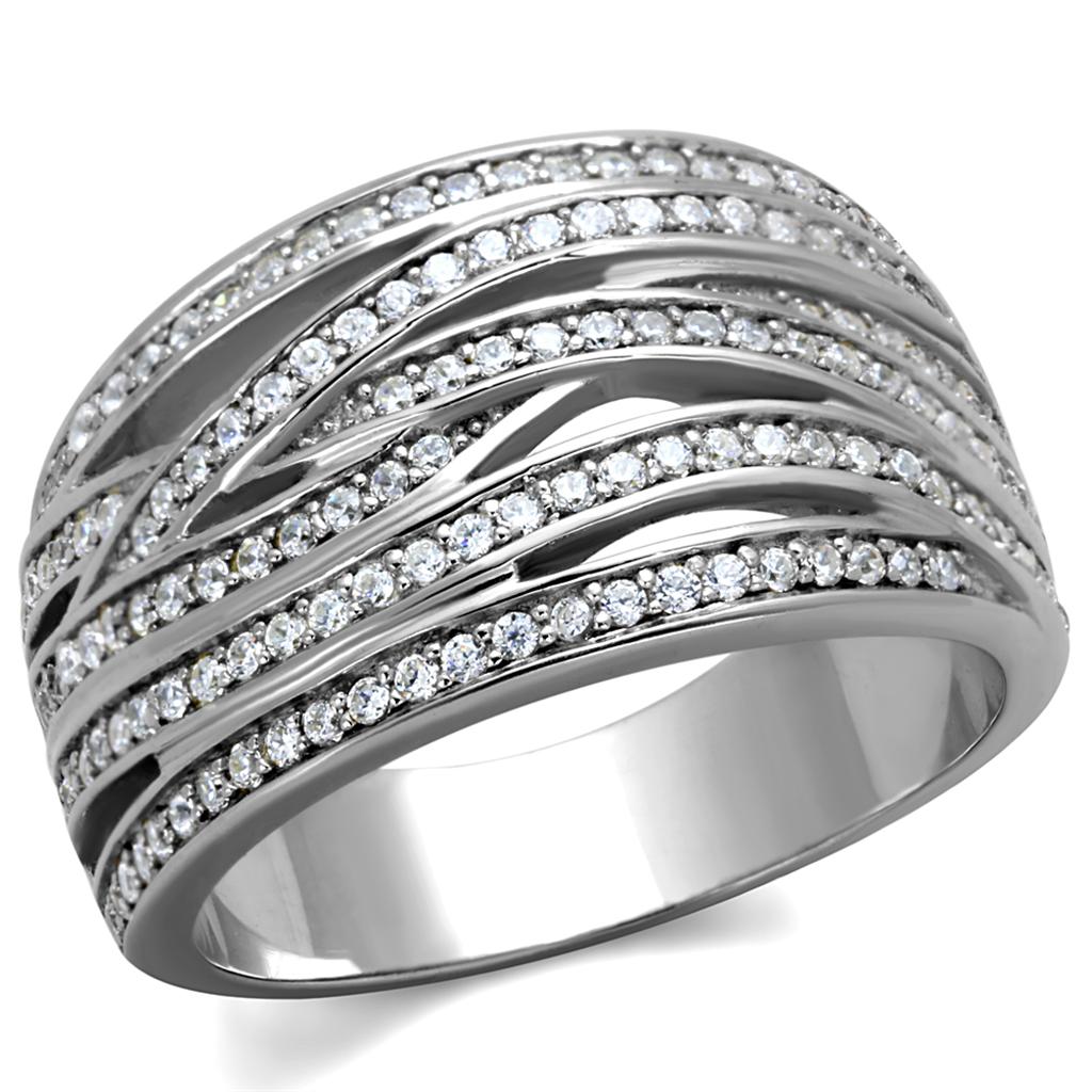 MATS274 - Rhodium 925 Sterling Silver Ring with AAA Grade CZ  in Clear