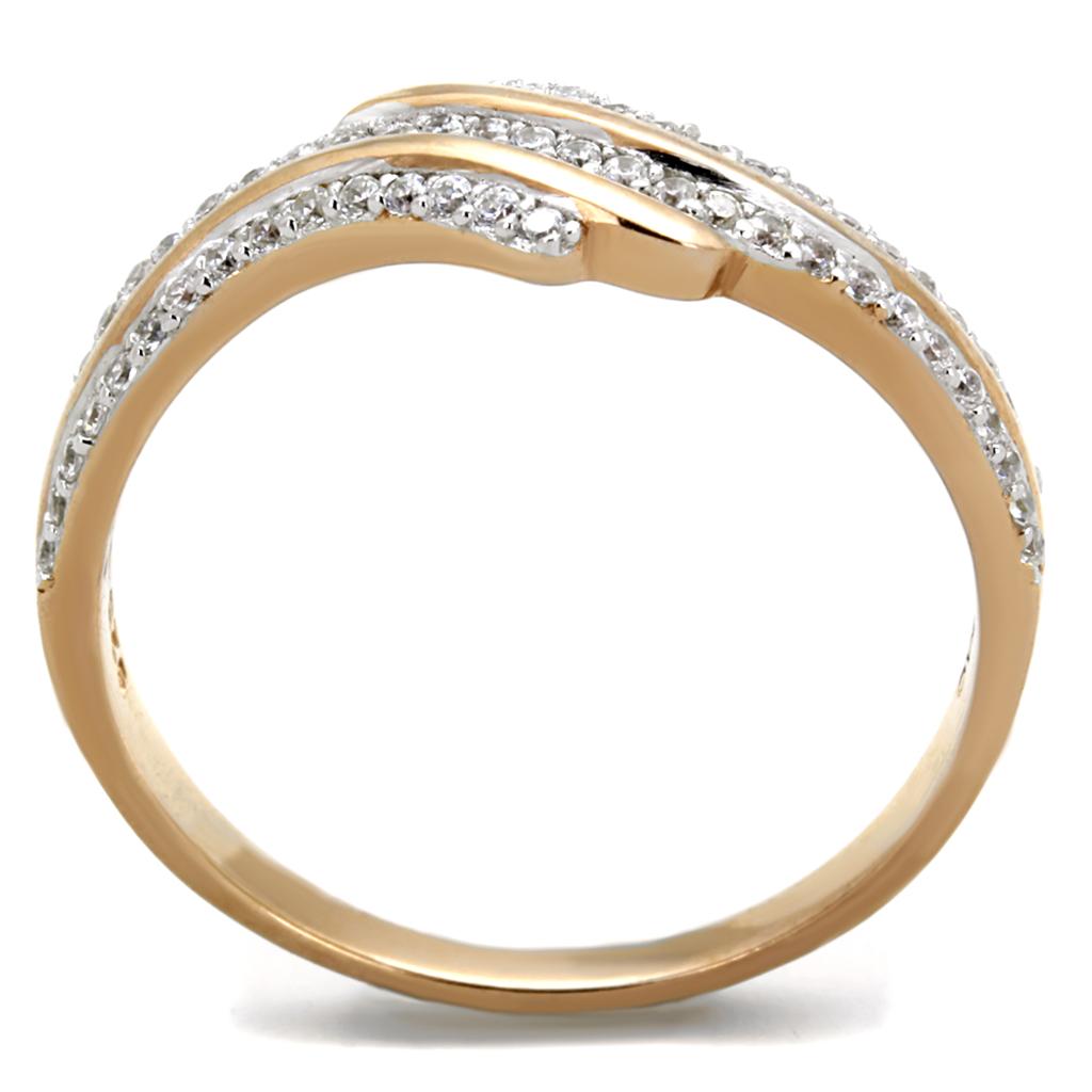 MATS277 - Rose Gold + Rhodium 925 Sterling Silver Ring with AAA Grade CZ  in Clear