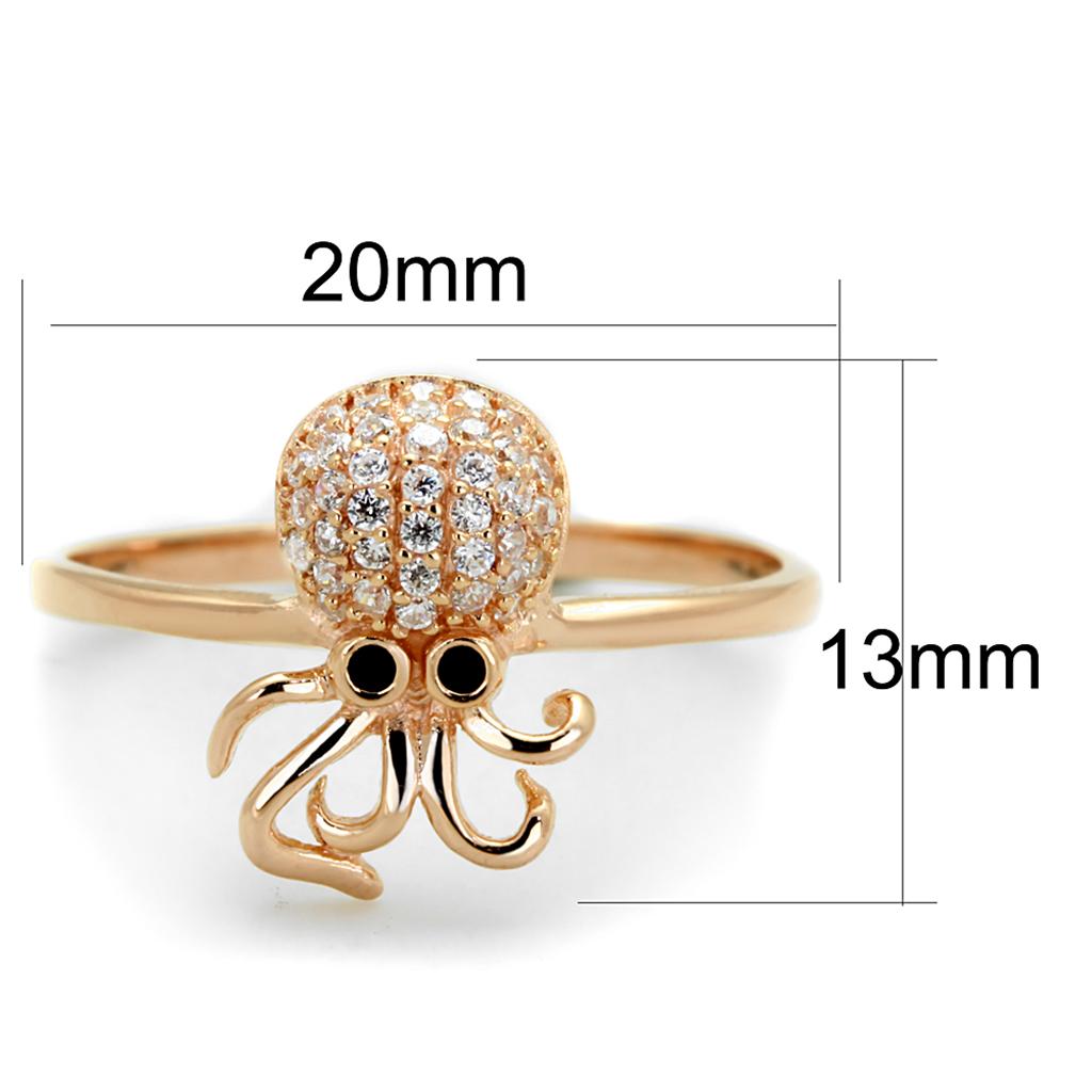 MATS282 - Rose Gold 925 Sterling Silver Ring with AAA Grade CZ  in Black Diamond