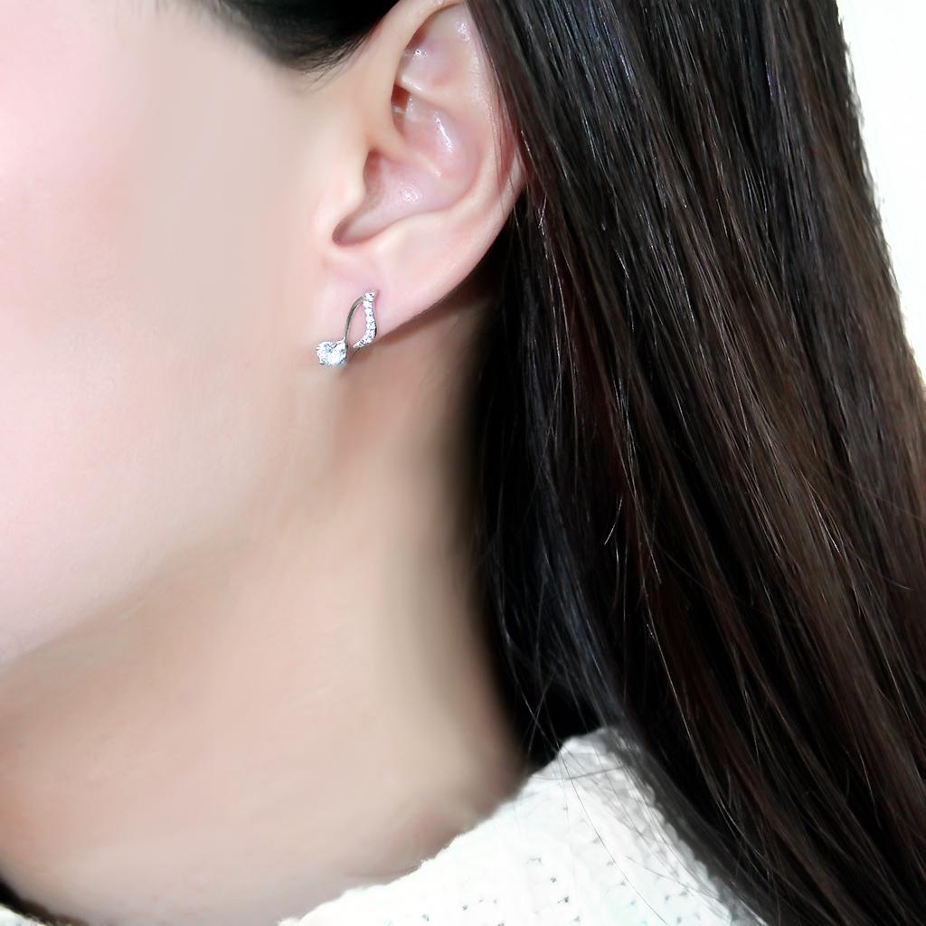 MATS284 - Rhodium 925 Sterling Silver Earrings with AAA Grade CZ  in Clear