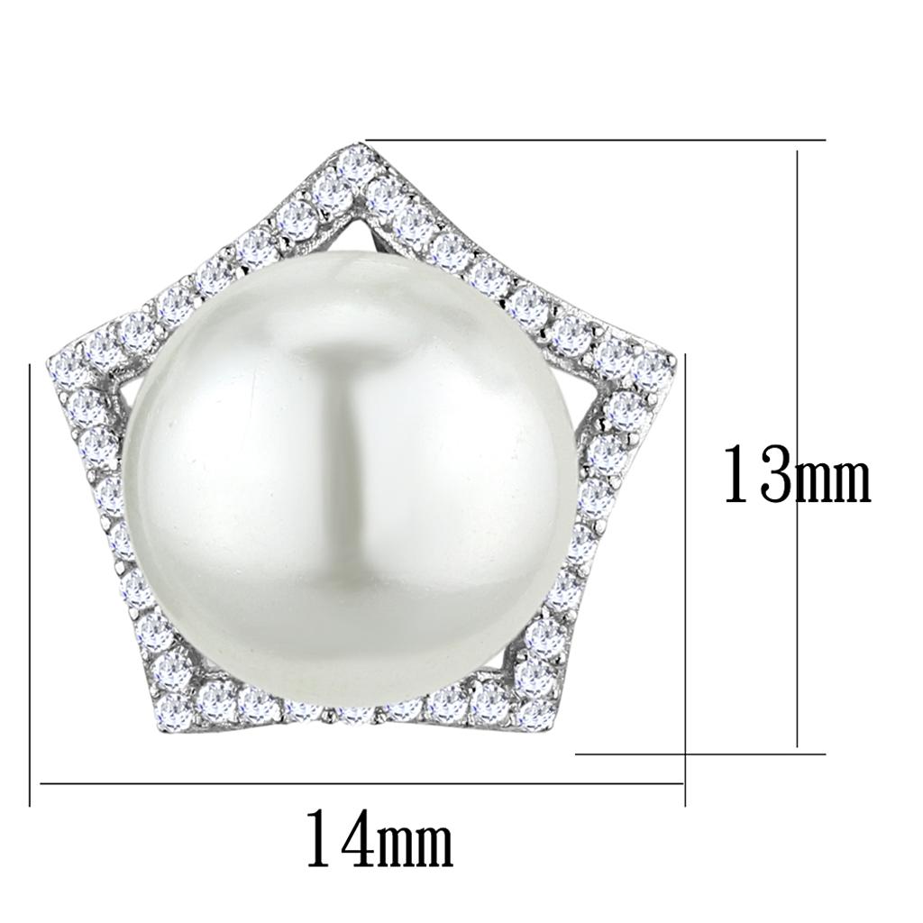 MATS300 - Rhodium 925 Sterling Silver Earrings with Synthetic Pearl in White