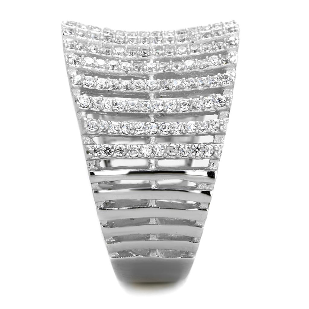 MATS302 - Rhodium 925 Sterling Silver Ring with AAA Grade CZ  in Clear