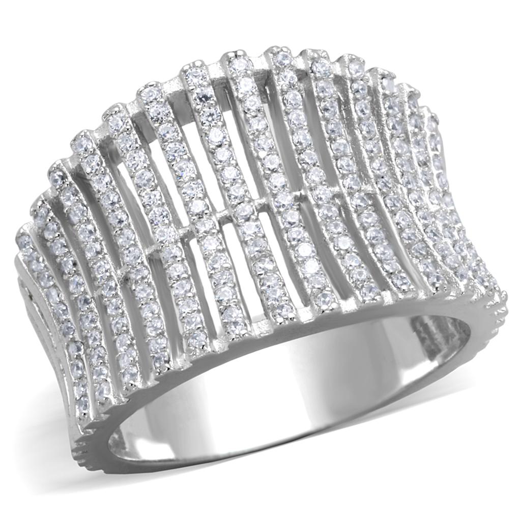 MATS302 - Rhodium 925 Sterling Silver Ring with AAA Grade CZ  in Clear