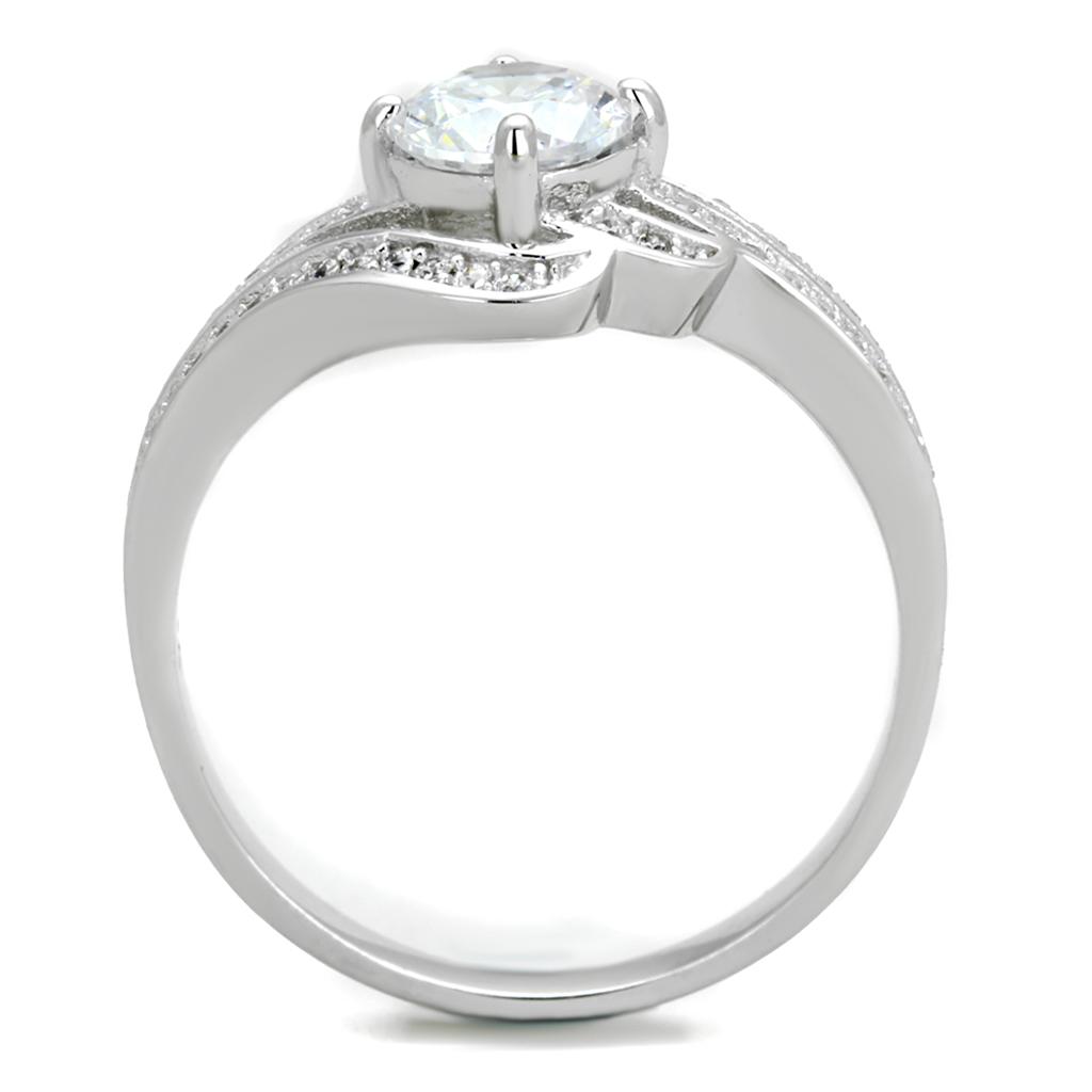 MATS303 - Rhodium 925 Sterling Silver Ring with AAA Grade CZ  in Clear