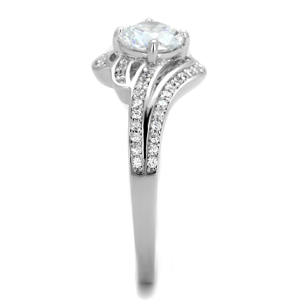 MATS303 - Rhodium 925 Sterling Silver Ring with AAA Grade CZ  in Clear