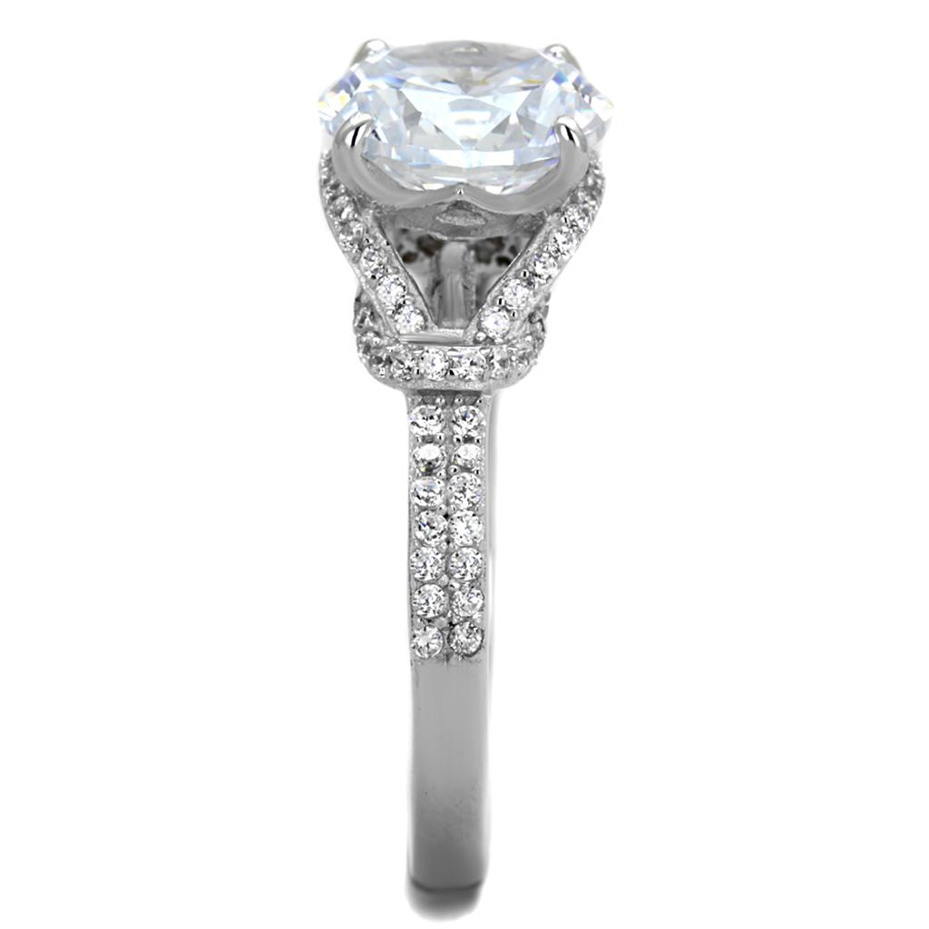 MATS304 - Rhodium 925 Sterling Silver Ring with AAA Grade CZ  in Clear