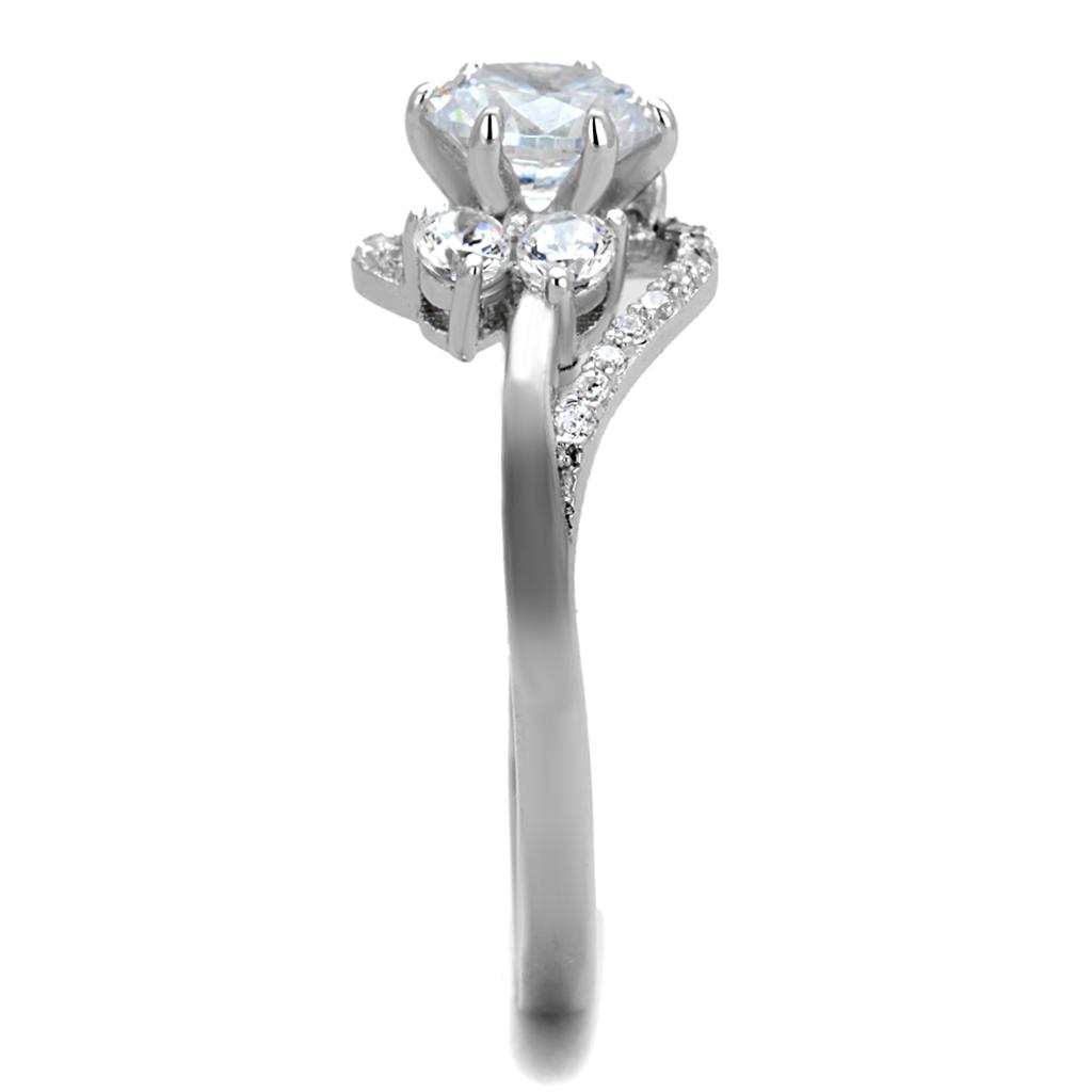 MATS305 - Rhodium 925 Sterling Silver Ring with AAA Grade CZ  in Clear