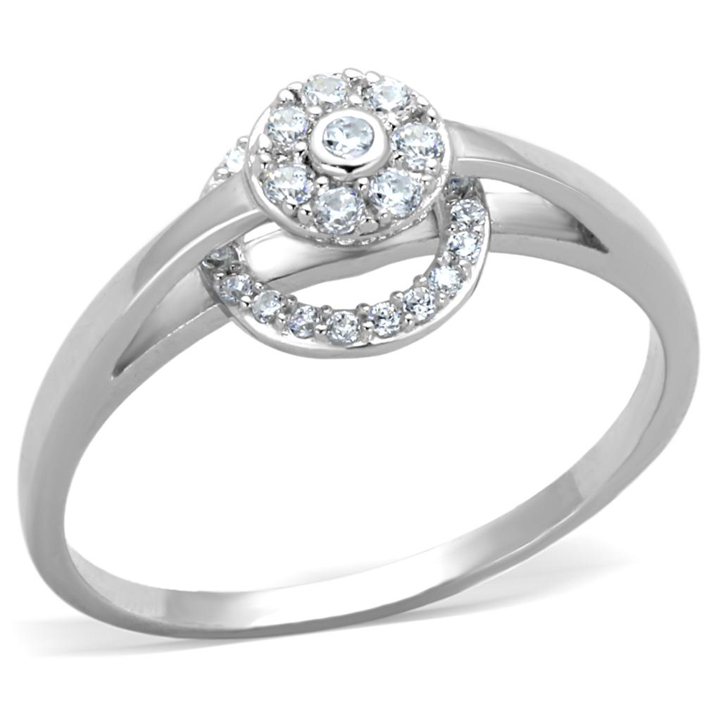 MATS310 - Rhodium 925 Sterling Silver Ring with AAA Grade CZ  in Clear