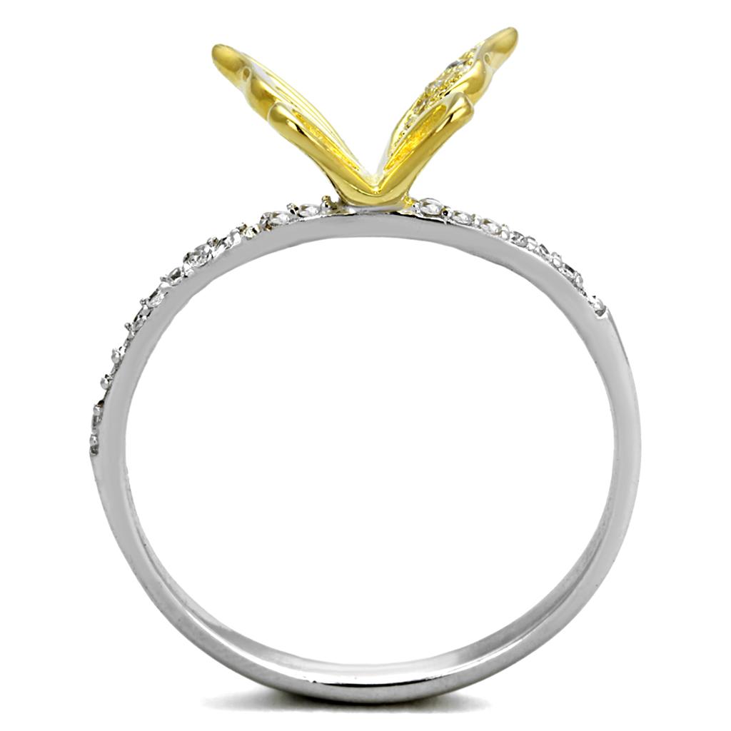 MATS312 - Reverse Two-Tone 925 Sterling Silver Ring with AAA Grade CZ  in Clear