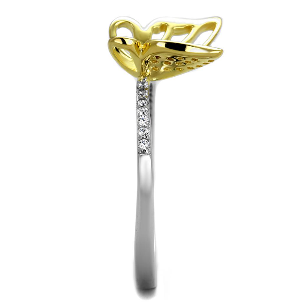 MATS312 - Reverse Two-Tone 925 Sterling Silver Ring with AAA Grade CZ  in Clear