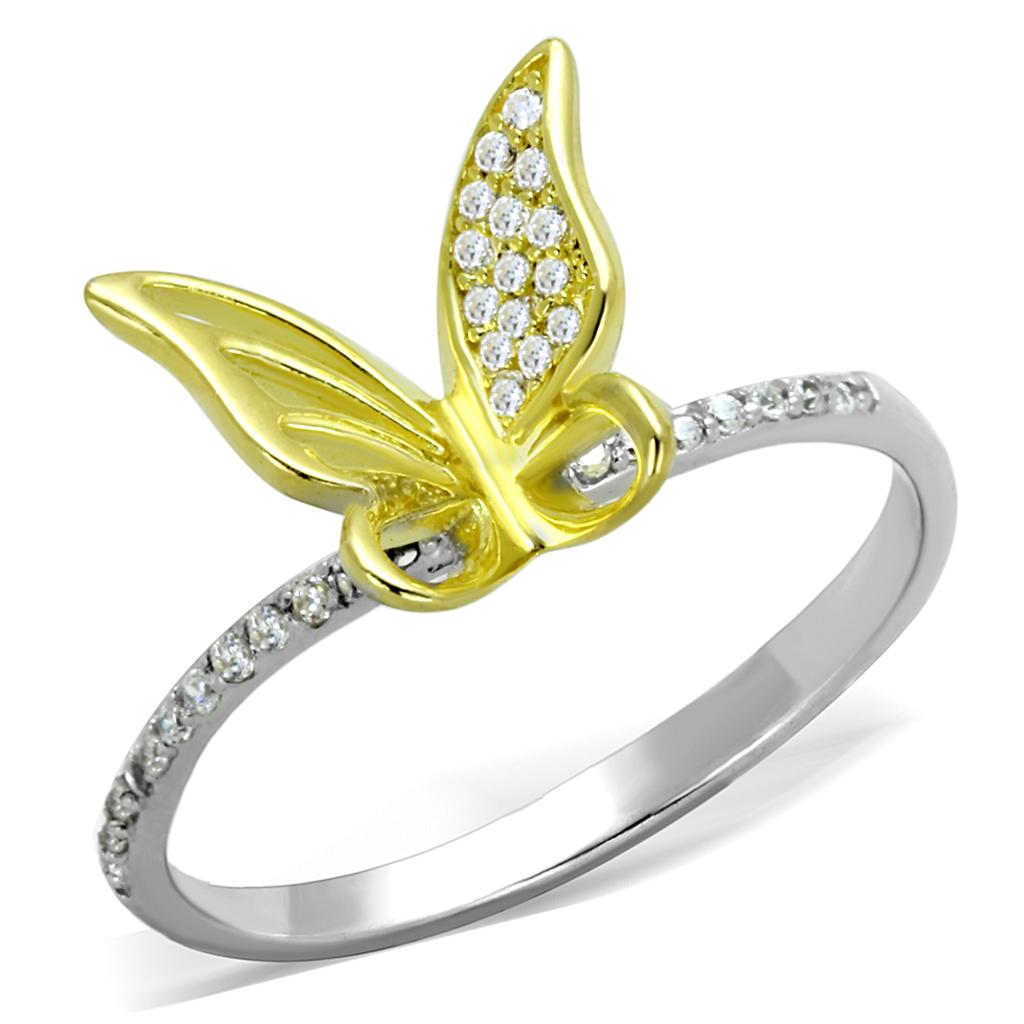 MATS312 - Reverse Two-Tone 925 Sterling Silver Ring with AAA Grade CZ  in Clear