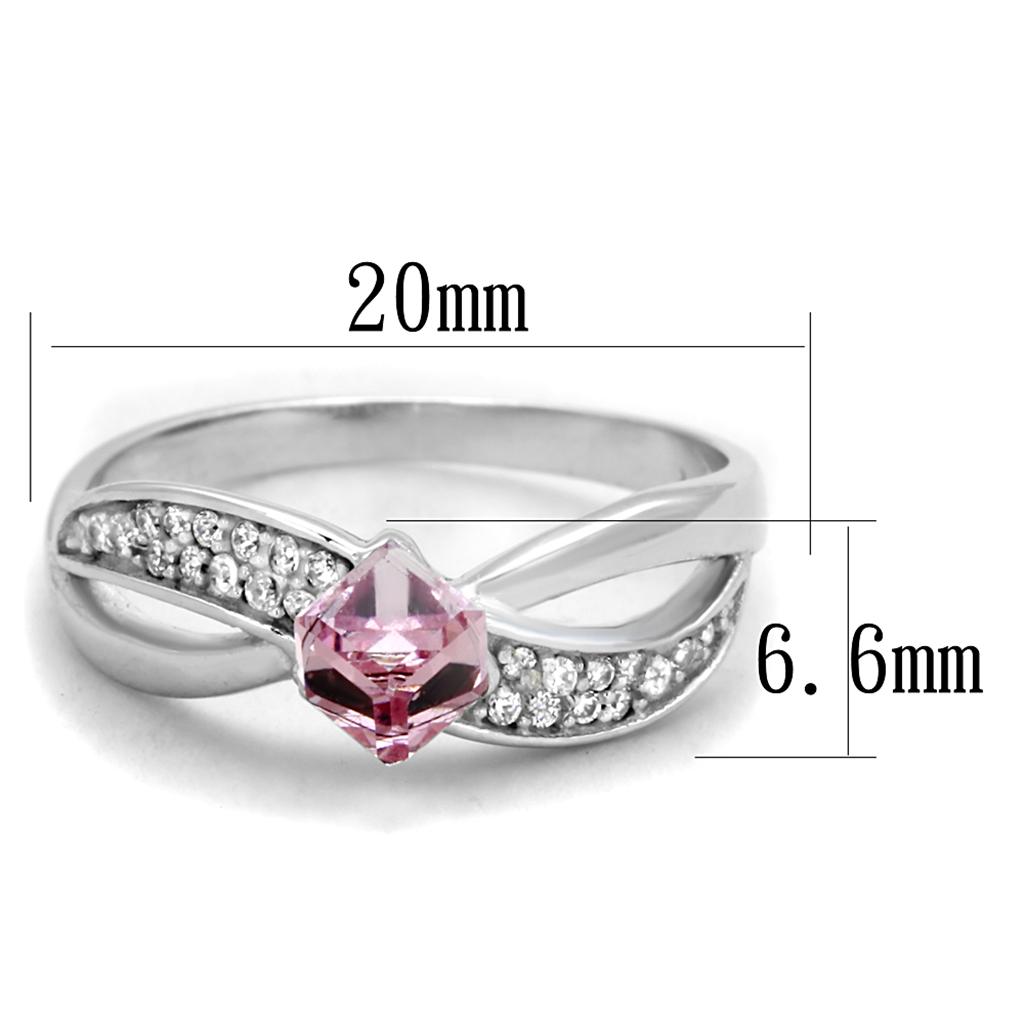MATS313 - Rhodium 925 Sterling Silver Ring with Top Grade Crystal  in Light Rose
