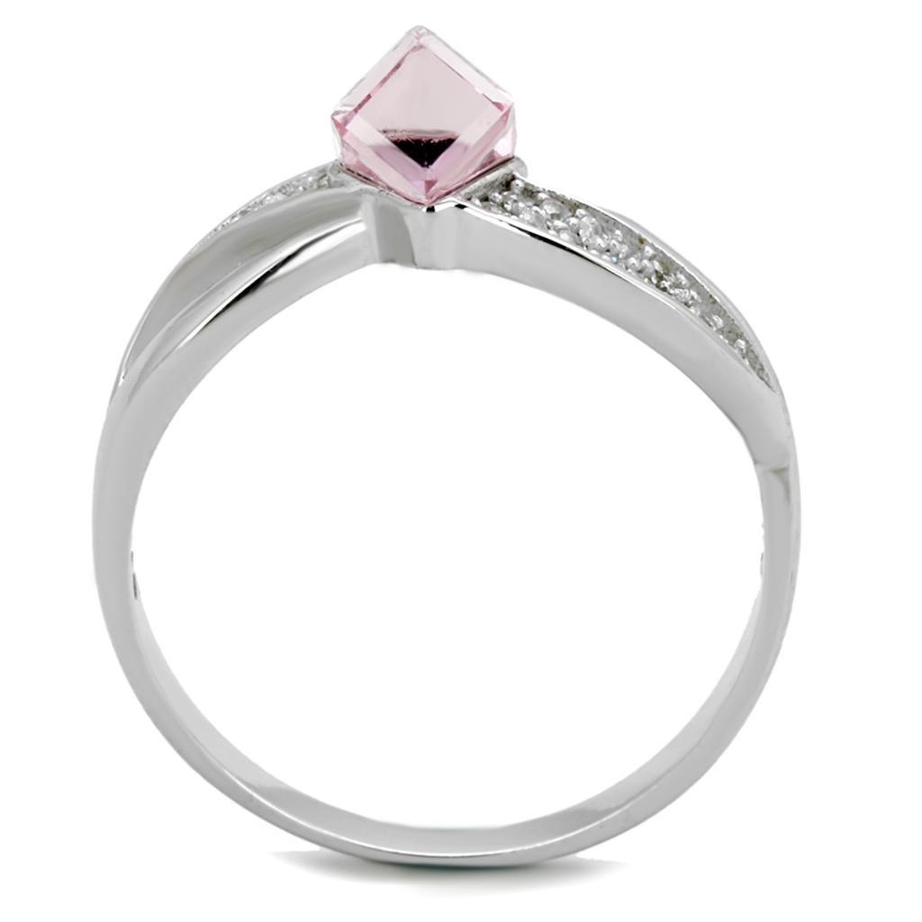 MATS313 - Rhodium 925 Sterling Silver Ring with Top Grade Crystal  in Light Rose