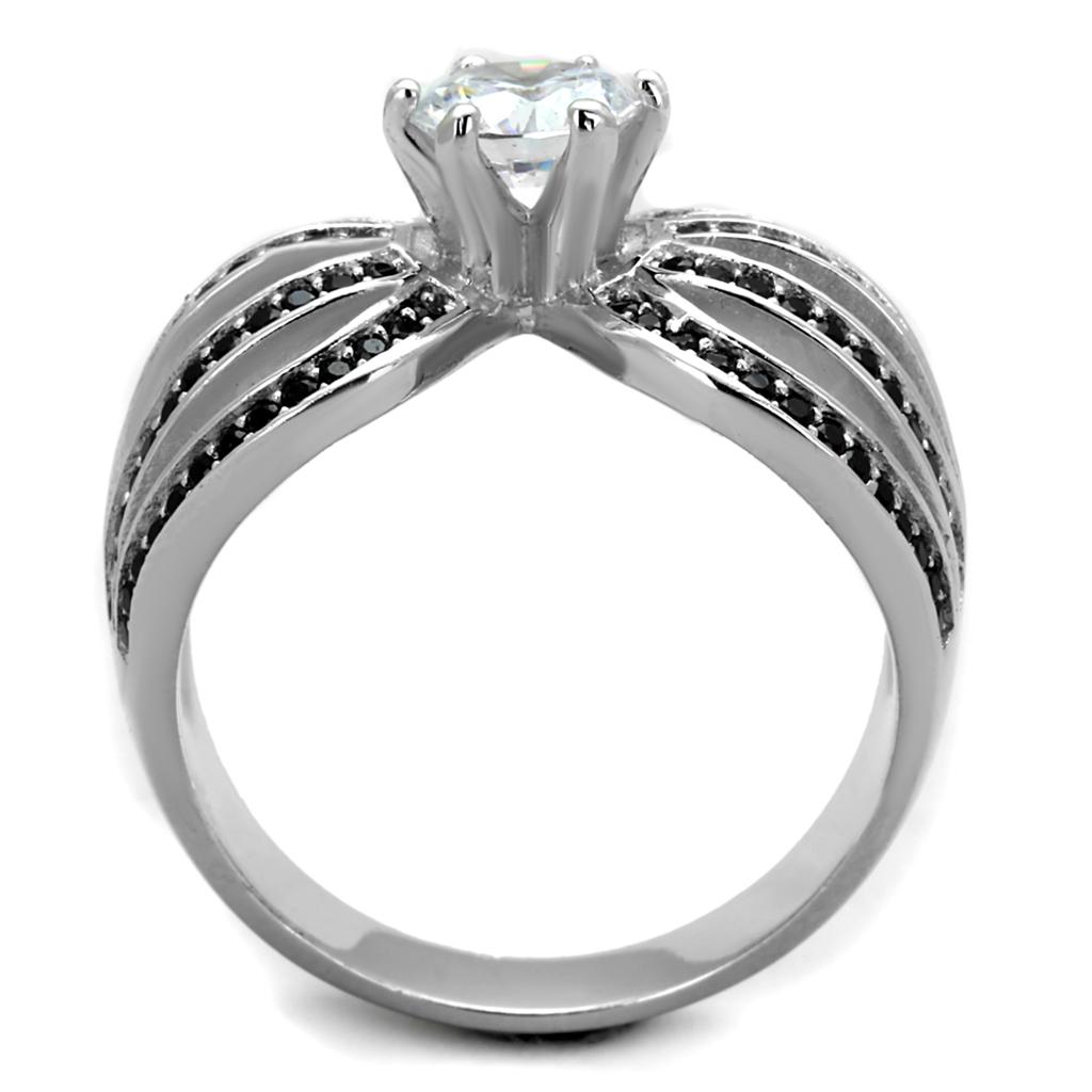 MATS314 - Rhodium 925 Sterling Silver Ring with AAA Grade CZ  in Clear