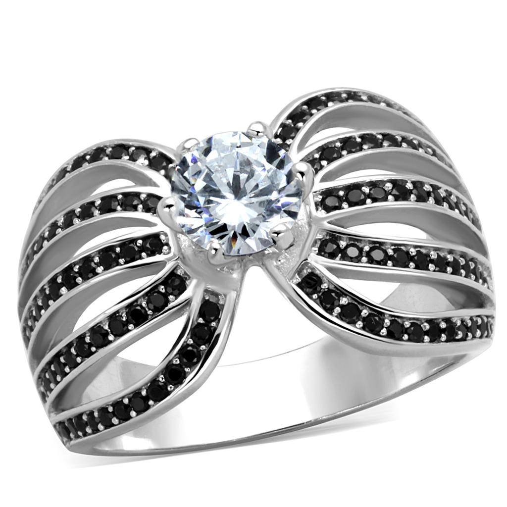 MATS314 - Rhodium 925 Sterling Silver Ring with AAA Grade CZ  in Clear