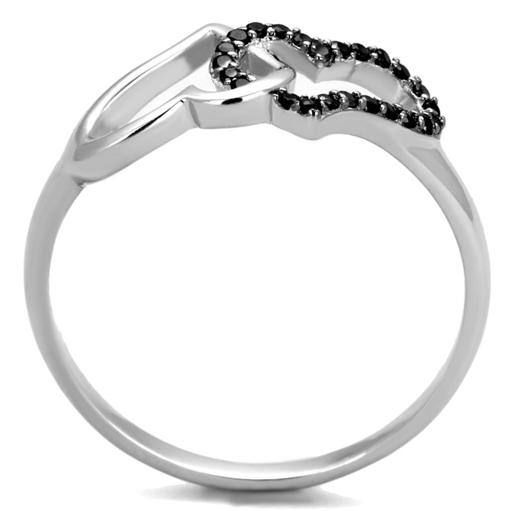 MATS316 - Rhodium + Ruthenium 925 Sterling Silver Ring with AAA Grade CZ  in Black Diamond
