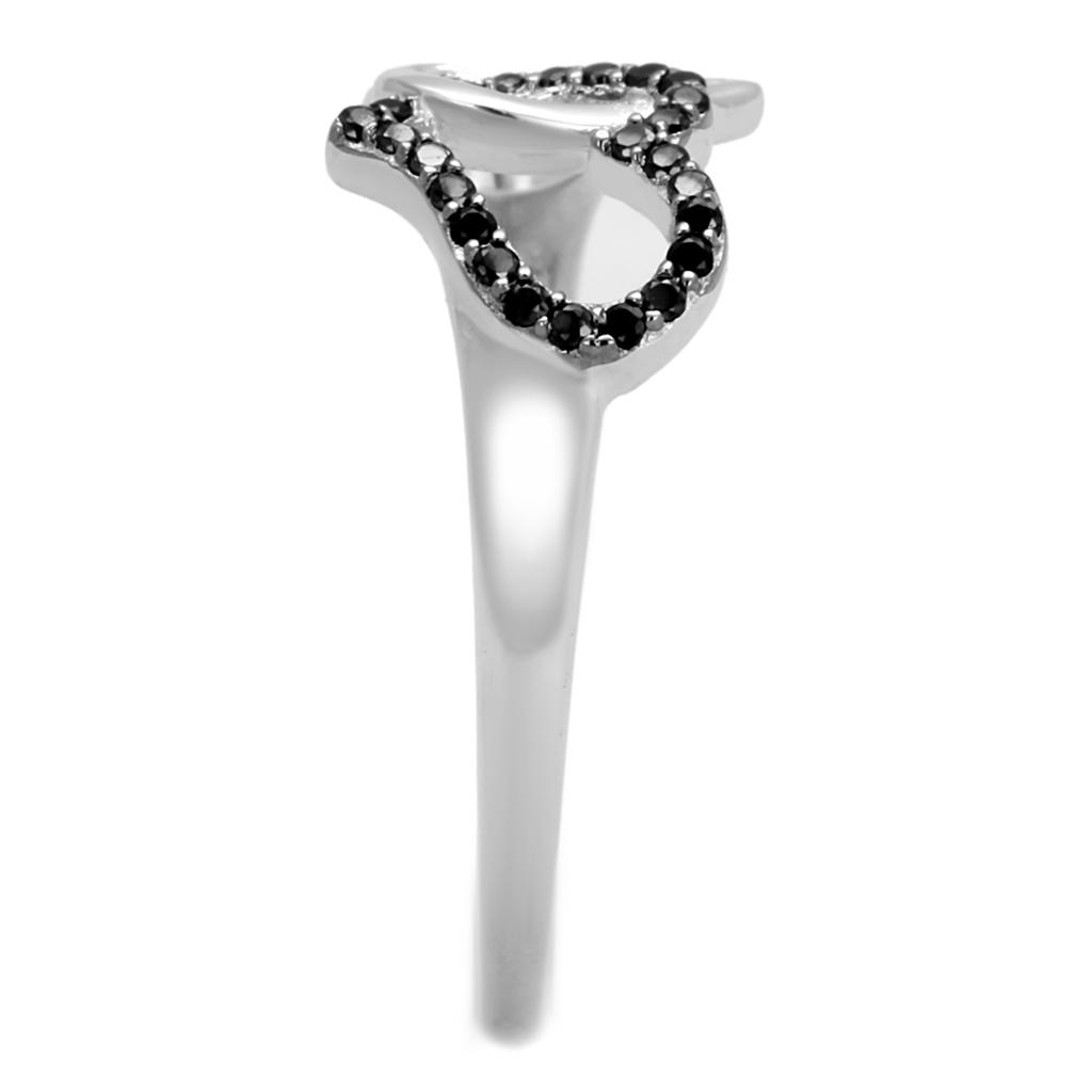 MATS316 - Rhodium + Ruthenium 925 Sterling Silver Ring with AAA Grade CZ  in Black Diamond