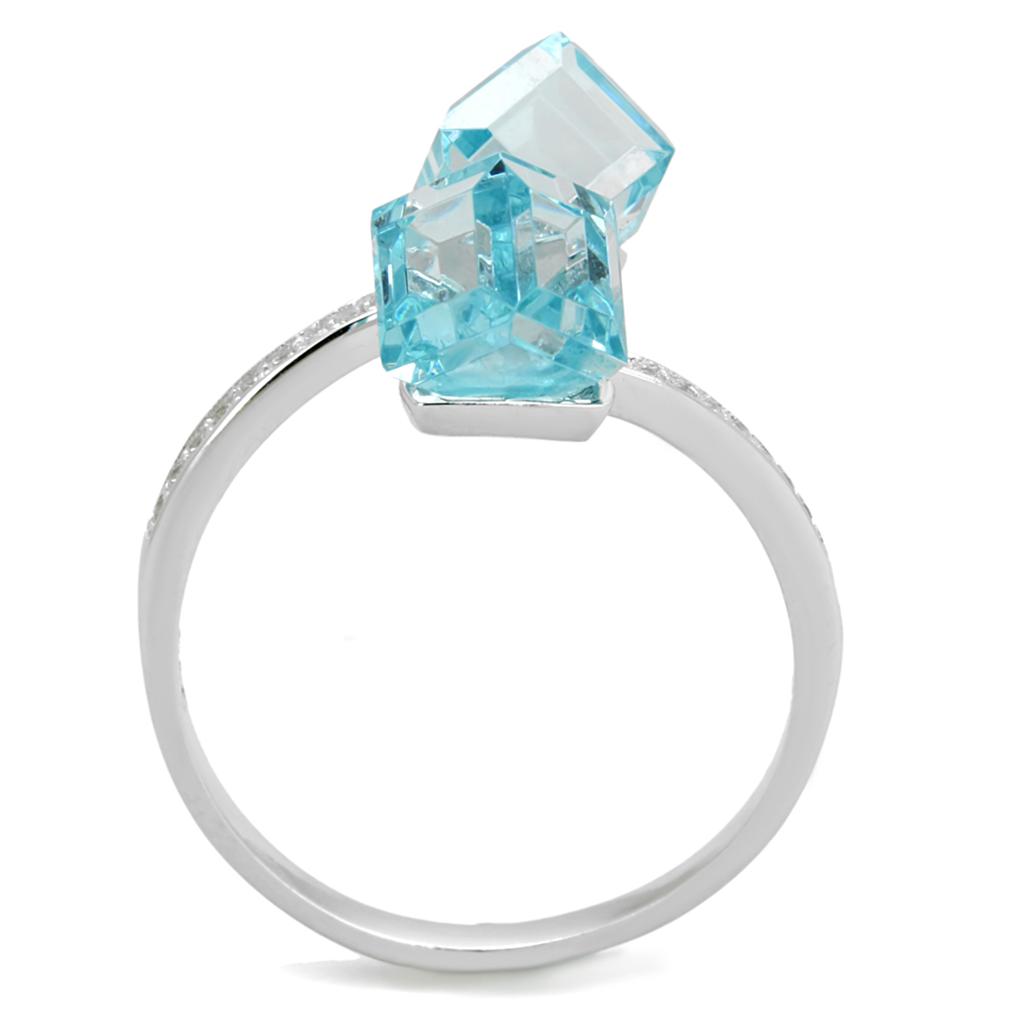 MATS317 - Rhodium 925 Sterling Silver Ring with AAA Grade CZ  in Sea Blue