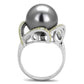 MATS318 - Rhodium 925 Sterling Silver Ring with Synthetic Pearl in Gray