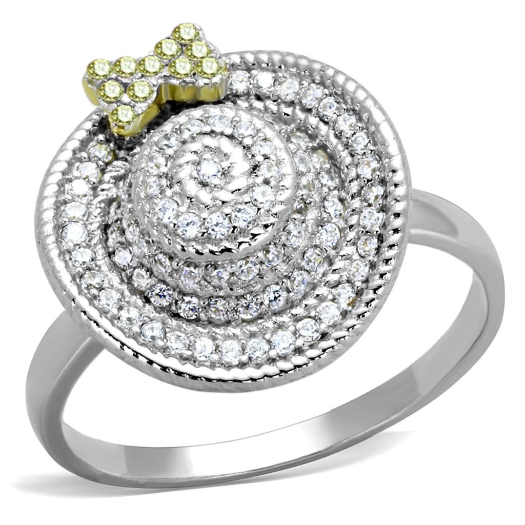 MATS319 - Reverse Two-Tone 925 Sterling Silver Ring with AAA Grade CZ  in Topaz