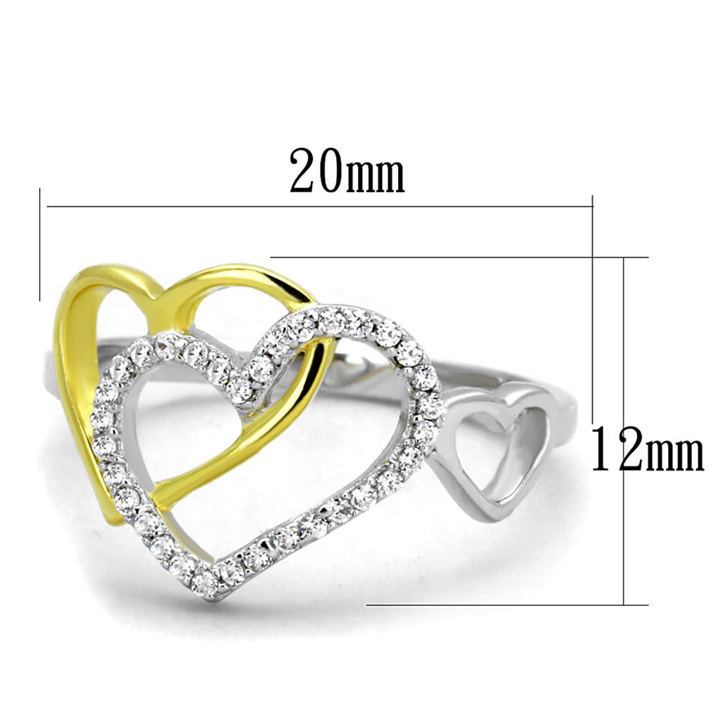 MATS321 - Gold+Rhodium 925 Sterling Silver Ring with AAA Grade CZ  in Clear