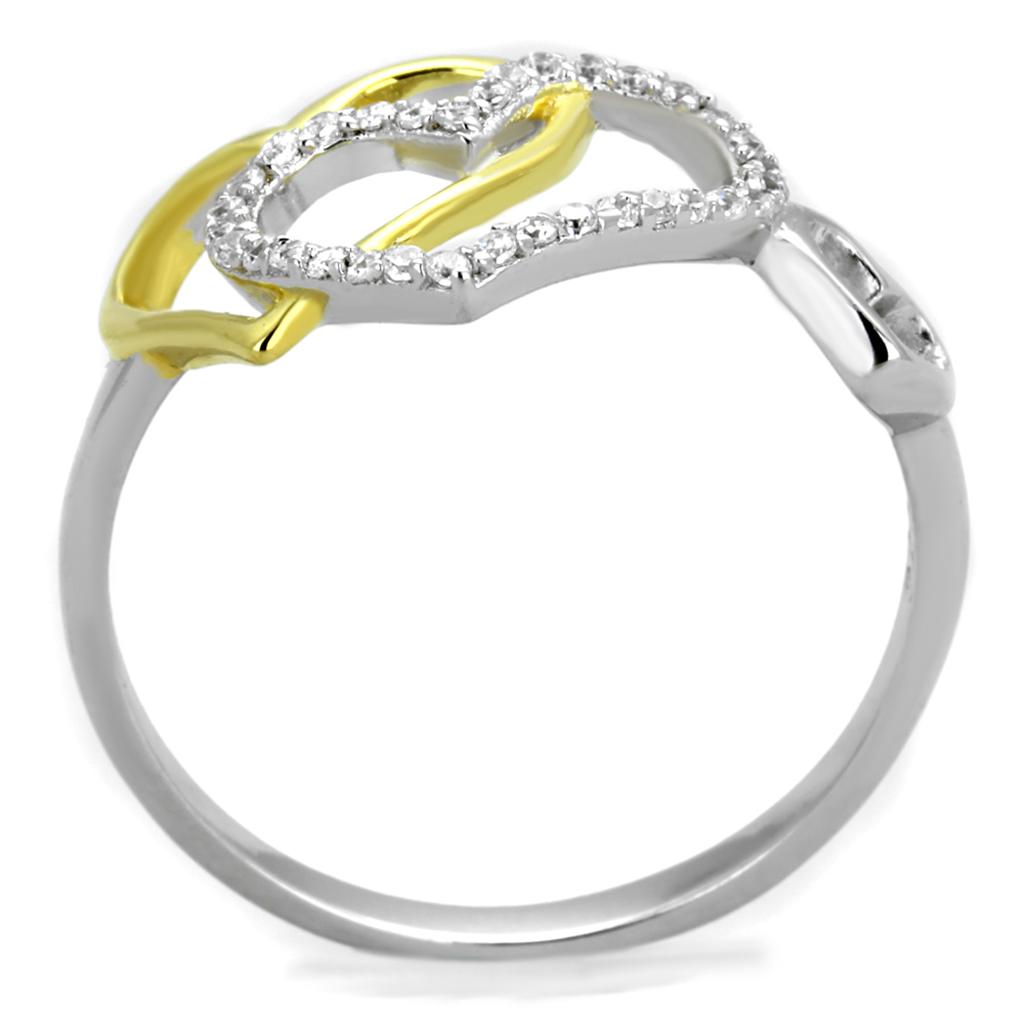 MATS321 - Gold+Rhodium 925 Sterling Silver Ring with AAA Grade CZ  in Clear