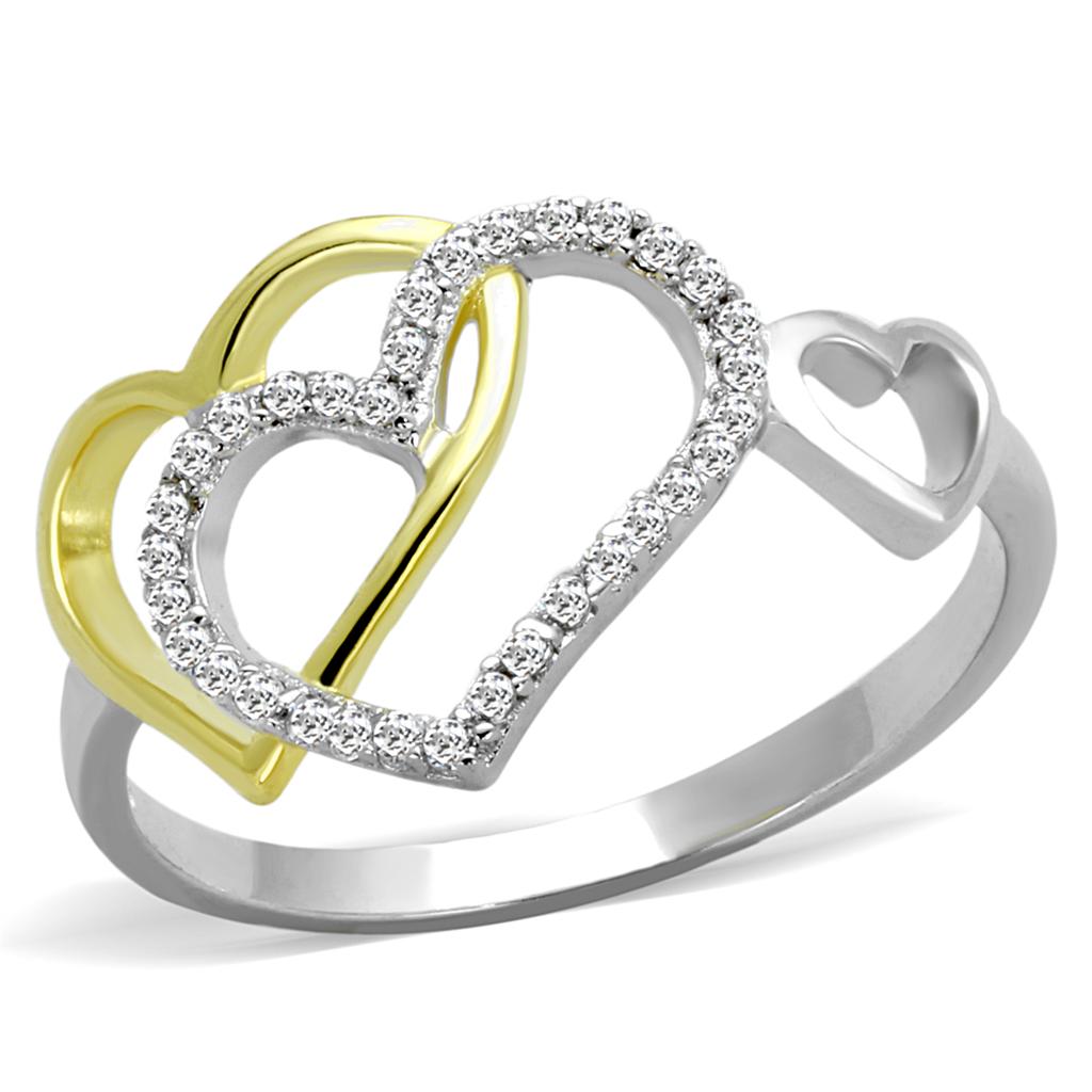 MATS321 - Gold+Rhodium 925 Sterling Silver Ring with AAA Grade CZ  in Clear