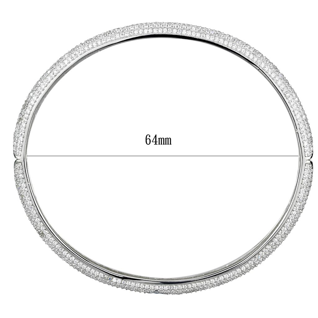 MATS328 - Rhodium 925 Sterling Silver Bangle with AAA Grade CZ  in Clear