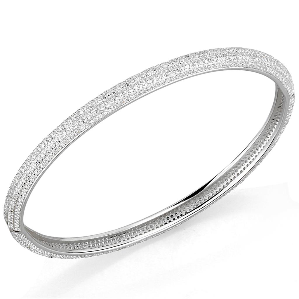 MATS328 - Rhodium 925 Sterling Silver Bangle with AAA Grade CZ  in Clear