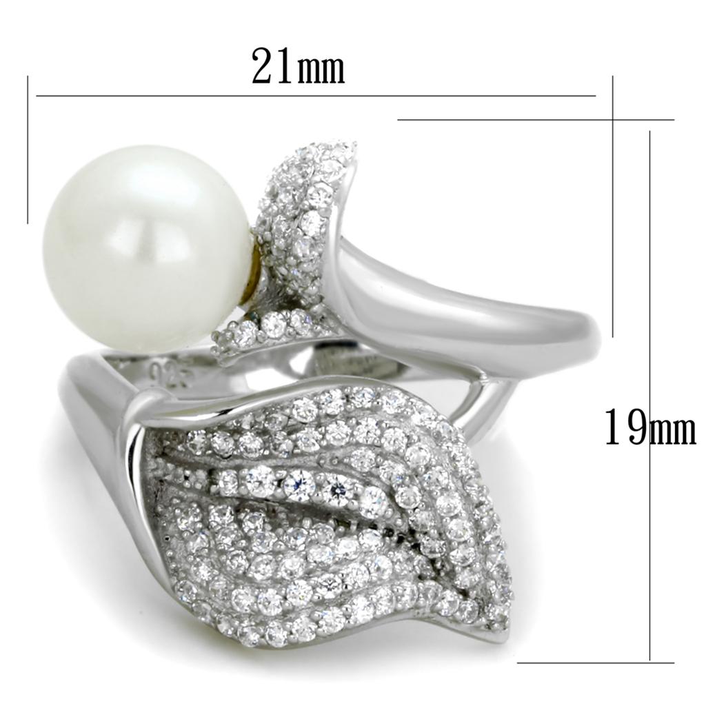 MATS329 - Rhodium 925 Sterling Silver Ring with Synthetic Pearl in White