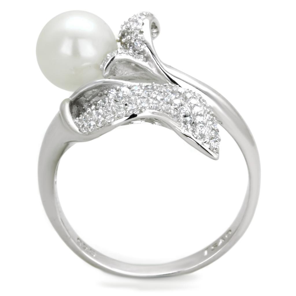 MATS329 - Rhodium 925 Sterling Silver Ring with Synthetic Pearl in White