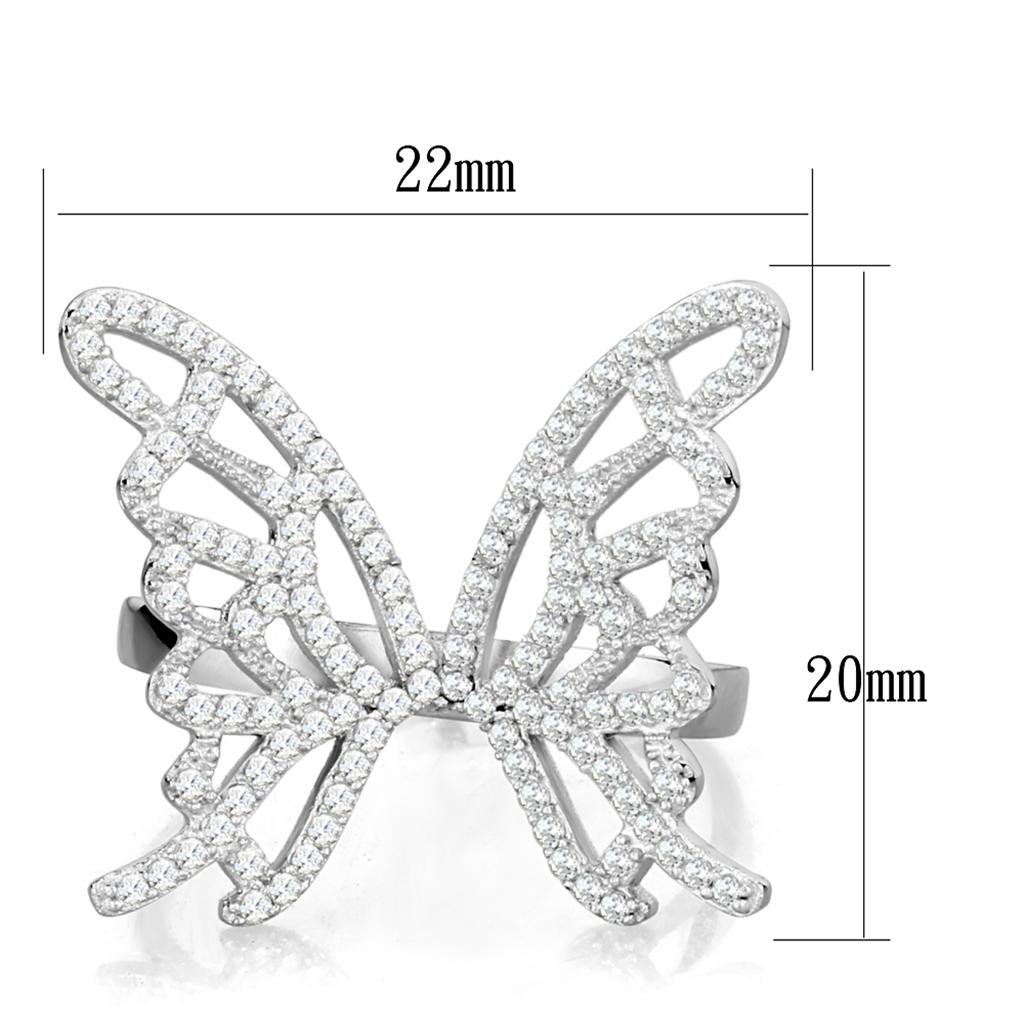 MATS330 - Rhodium 925 Sterling Silver Ring with AAA Grade CZ  in Clear