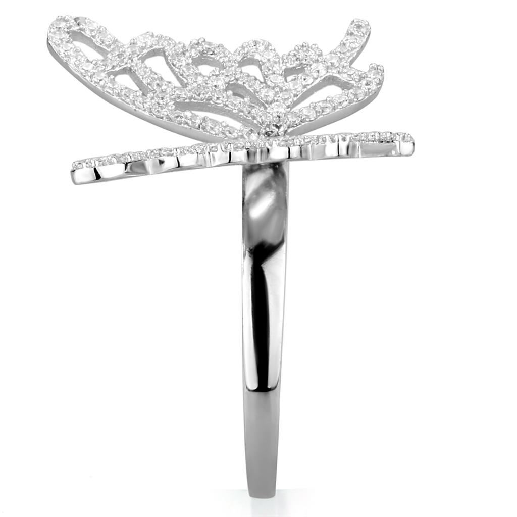 MATS330 - Rhodium 925 Sterling Silver Ring with AAA Grade CZ  in Clear