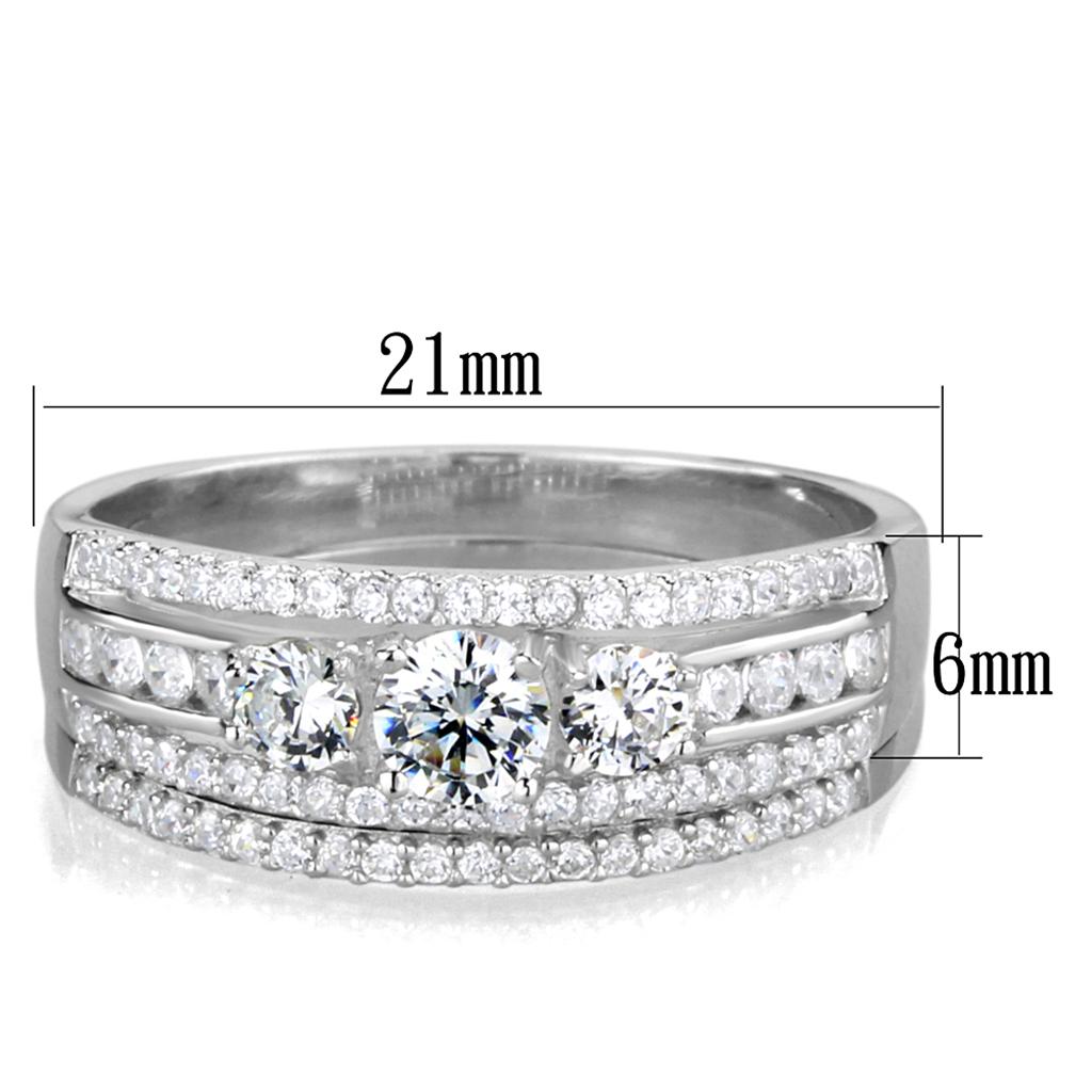 MATS333 - Rhodium 925 Sterling Silver Ring with AAA Grade CZ  in Clear
