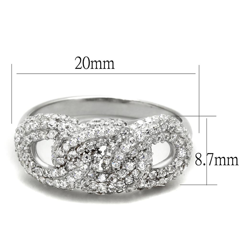 MATS334 - Rhodium 925 Sterling Silver Ring with AAA Grade CZ  in Clear