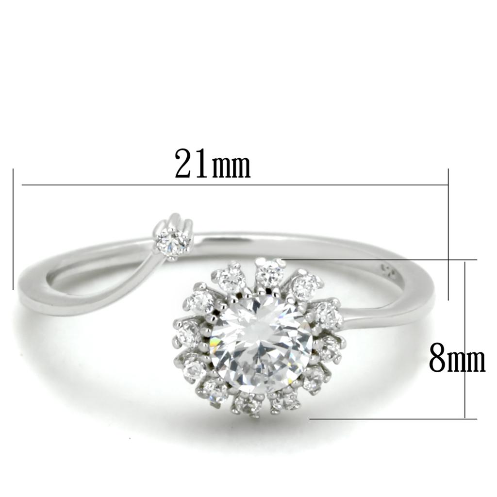 MATS335 - Rhodium 925 Sterling Silver Ring with AAA Grade CZ  in Clear