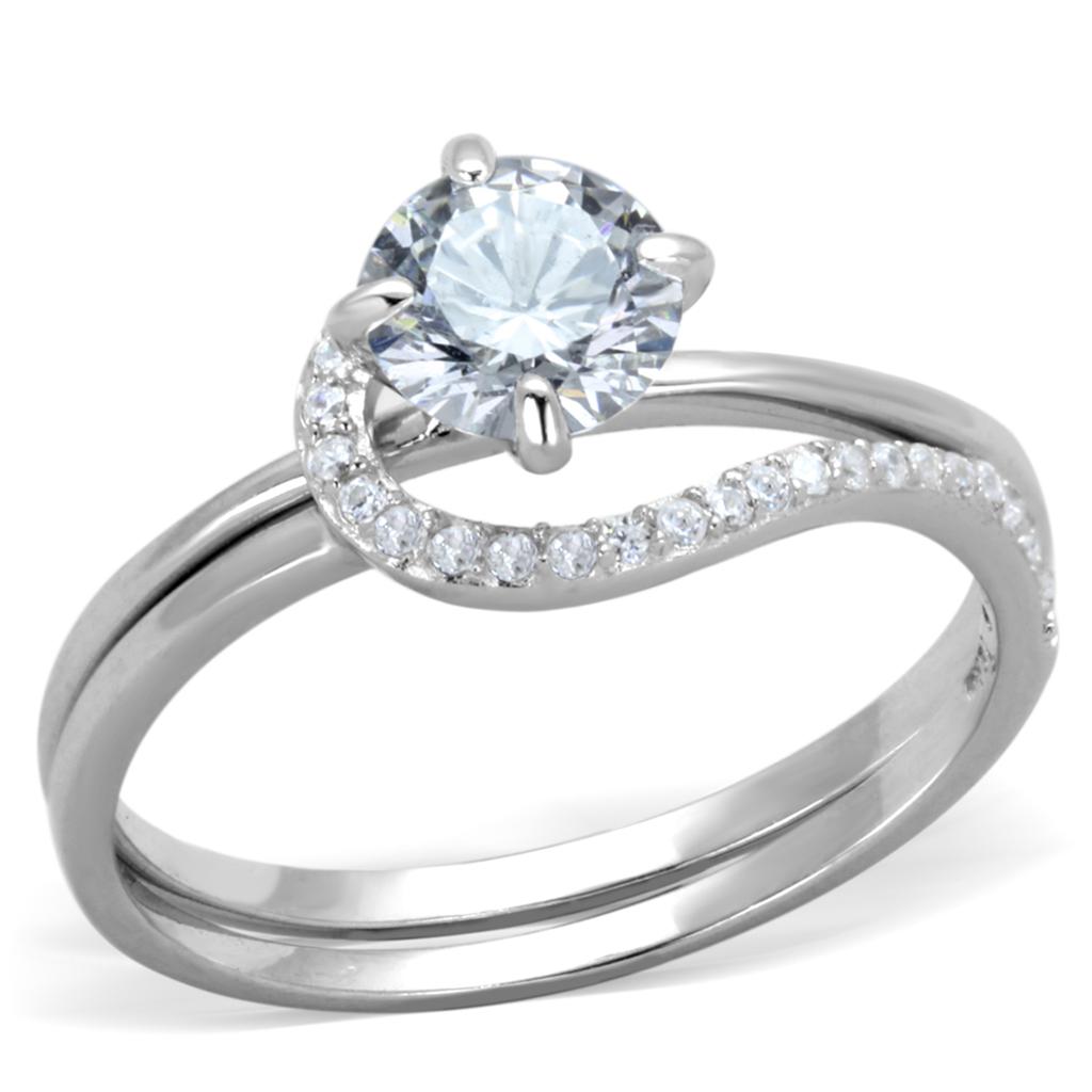 MATS336 - Rhodium 925 Sterling Silver Ring with AAA Grade CZ  in Clear