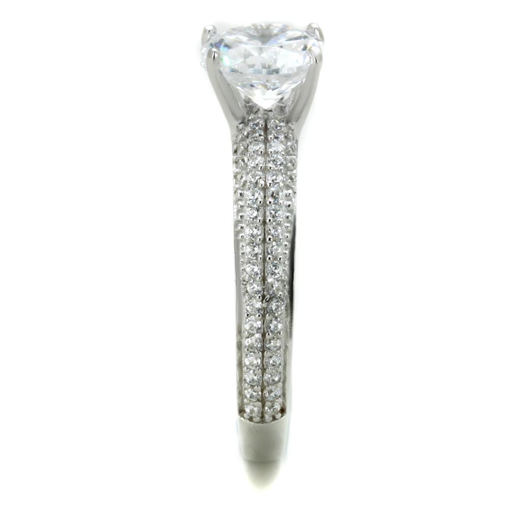 MATS338 - Rhodium 925 Sterling Silver Ring with AAA Grade CZ  in Clear