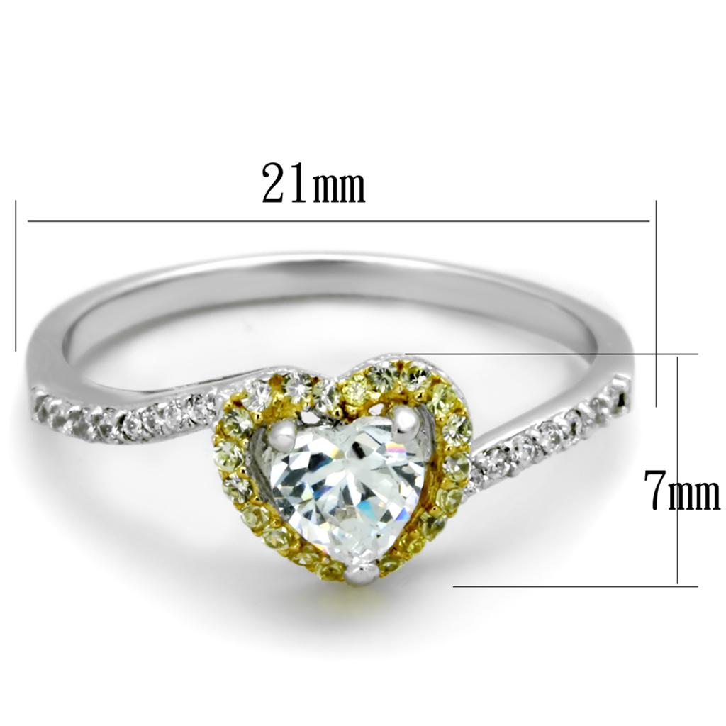 MATS339 - Reverse Two-Tone 925 Sterling Silver Ring with AAA Grade CZ  in Clear