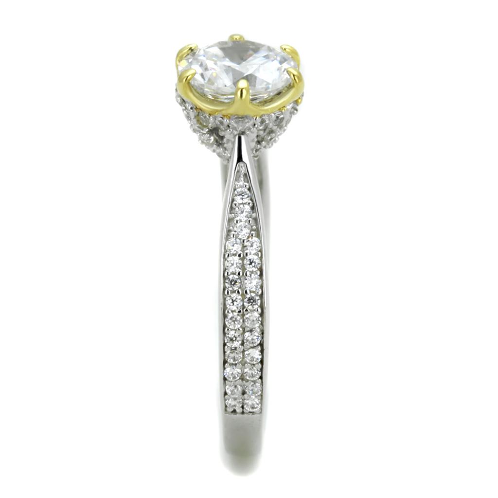 MATS340 - Reverse Two-Tone 925 Sterling Silver Ring with AAA Grade CZ  in Clear