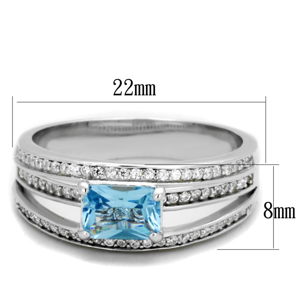 MATS344 - Rhodium 925 Sterling Silver Ring with Synthetic Synthetic Glass in Sea Blue