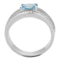 MATS344 - Rhodium 925 Sterling Silver Ring with Synthetic Synthetic Glass in Sea Blue