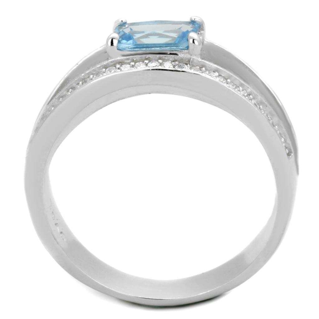 MATS344 - Rhodium 925 Sterling Silver Ring with Synthetic Synthetic Glass in Sea Blue