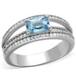 MATS344 - Rhodium 925 Sterling Silver Ring with Synthetic Synthetic Glass in Sea Blue